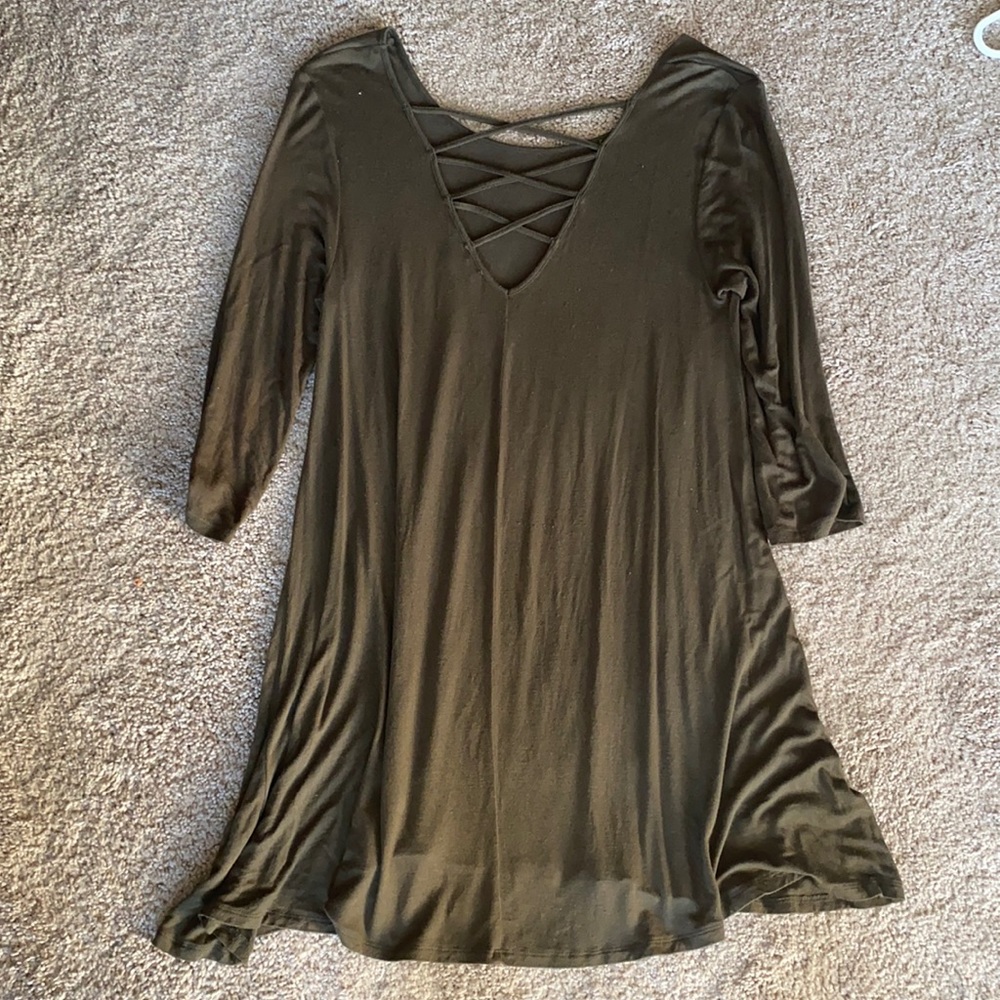 Green dress with cross cross back